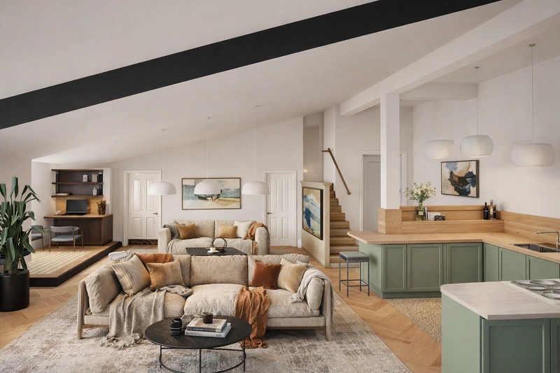 Дизайн интерьера в стиле Эклектика — Гостиная от нейросети RoomGPT