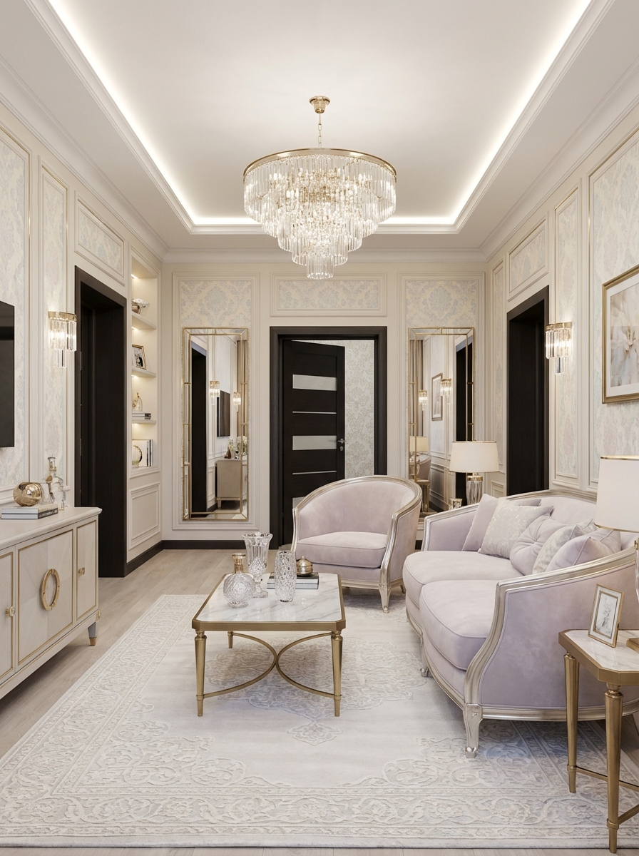 Дизайн гостиной в стиле Неоклассика — фото интерьера от нейросети RoomGPT