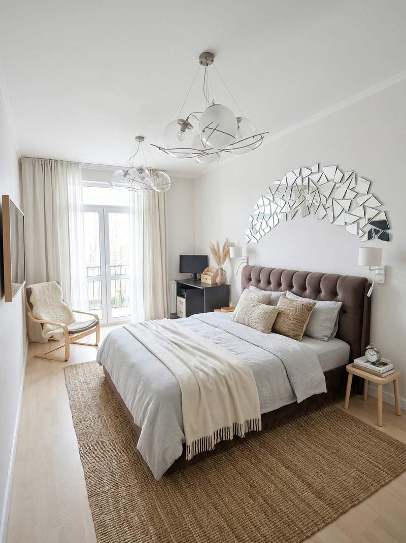 Дизайн спальни в стиле Сканди — фото интерьера от нейросети RoomGPT