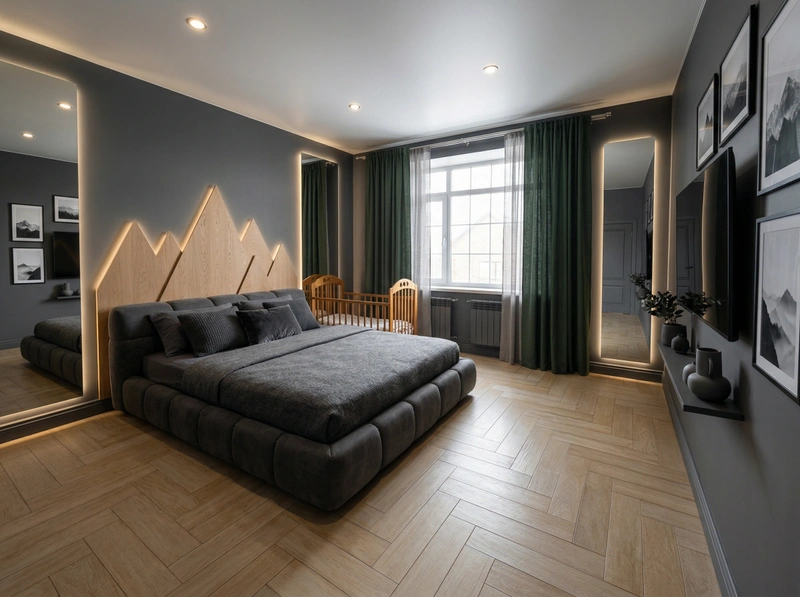 Дизайн спальни в стиле Сканди — фото интерьера от нейросети RoomGPT