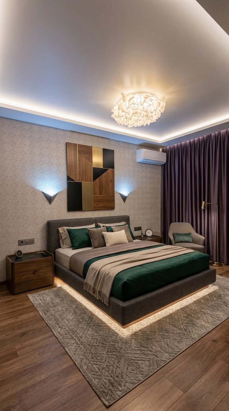 Дизайн спальни в стиле Контемпорари — фото интерьера от нейросети RoomGPT