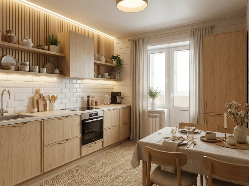 Дизайн интерьера в стиле Хюгге — Кухня от нейросети RoomGPT