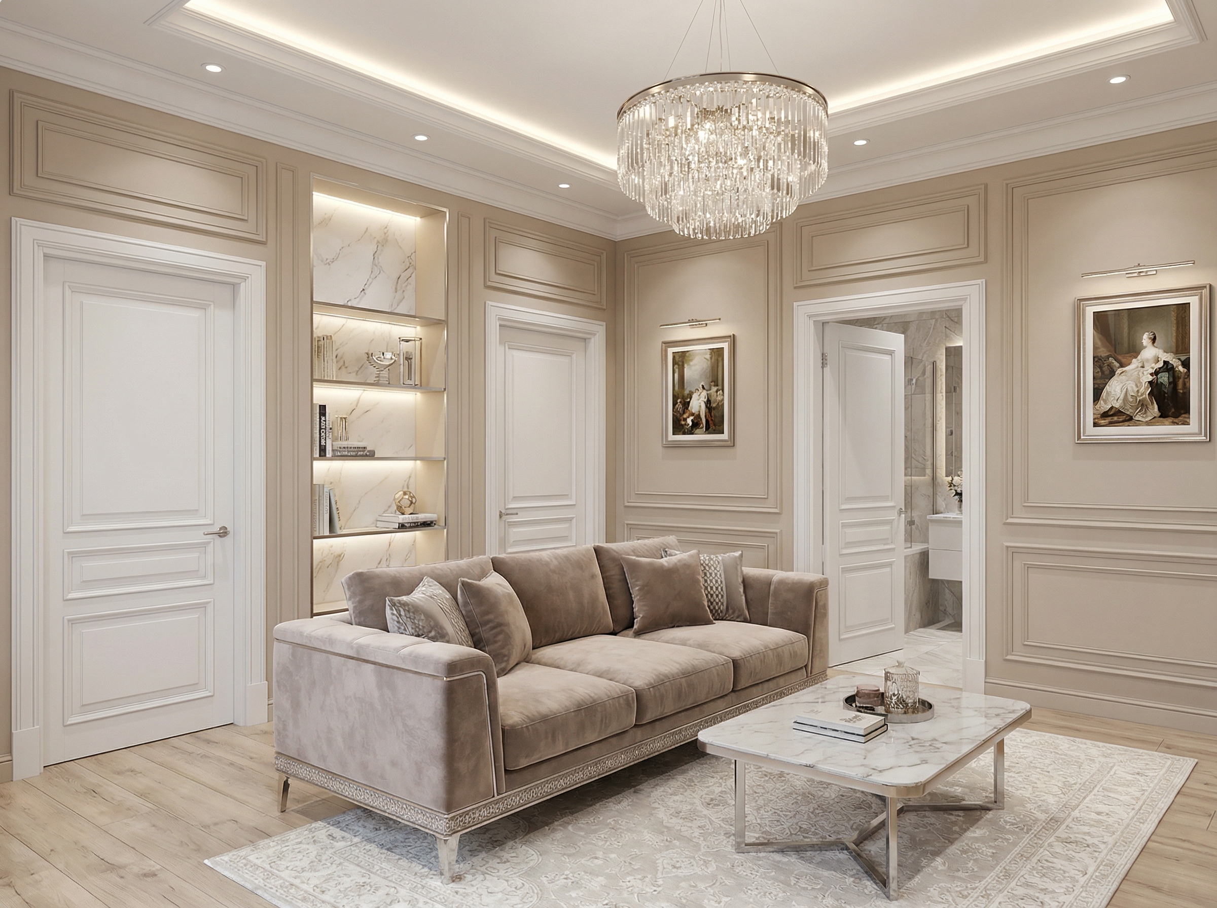 Дизайн гостиной в стиле Классика — фото интерьера от нейросети RoomGPT