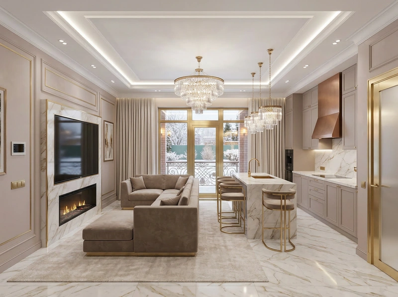 Дизайн кухни в стиле Неоклассика — фото интерьера от нейросети RoomGPT