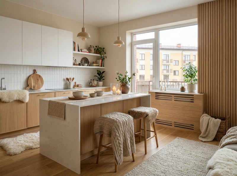 Дизайн интерьера в стиле Хюгге — Кухня от нейросети RoomGPT