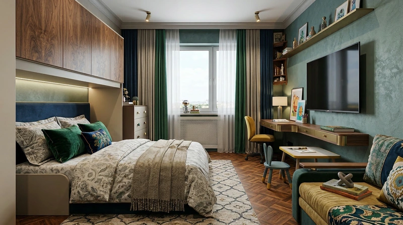 Дизайн детской в стиле Эклектика — фото интерьера от нейросети RoomGPT