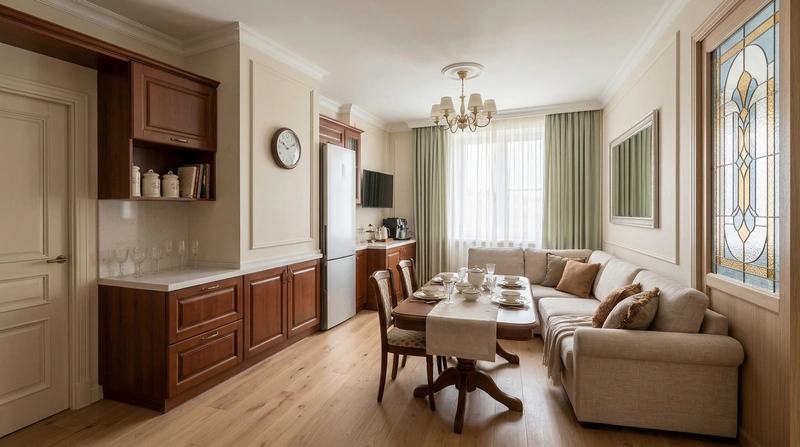 Дизайн кухни в стиле Классика — фото интерьера от нейросети RoomGPT