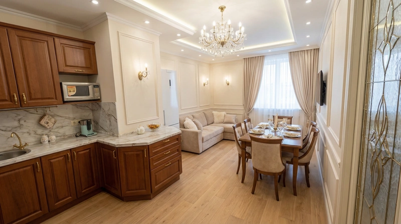 Дизайн кухни в стиле Неоклассика — фото интерьера от нейросети RoomGPT