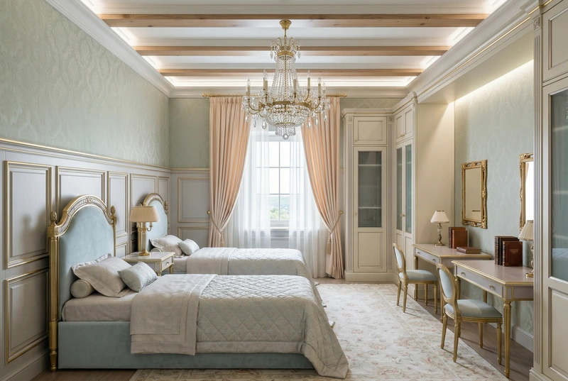 Дизайн спальни в стиле Неоклассика — фото интерьера от нейросети RoomGPT