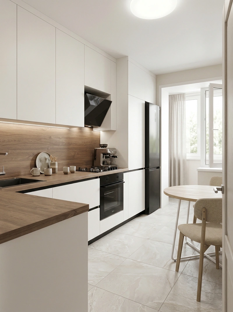 Дизайн кухни в стиле Сканди — фото интерьера от нейросети RoomGPT