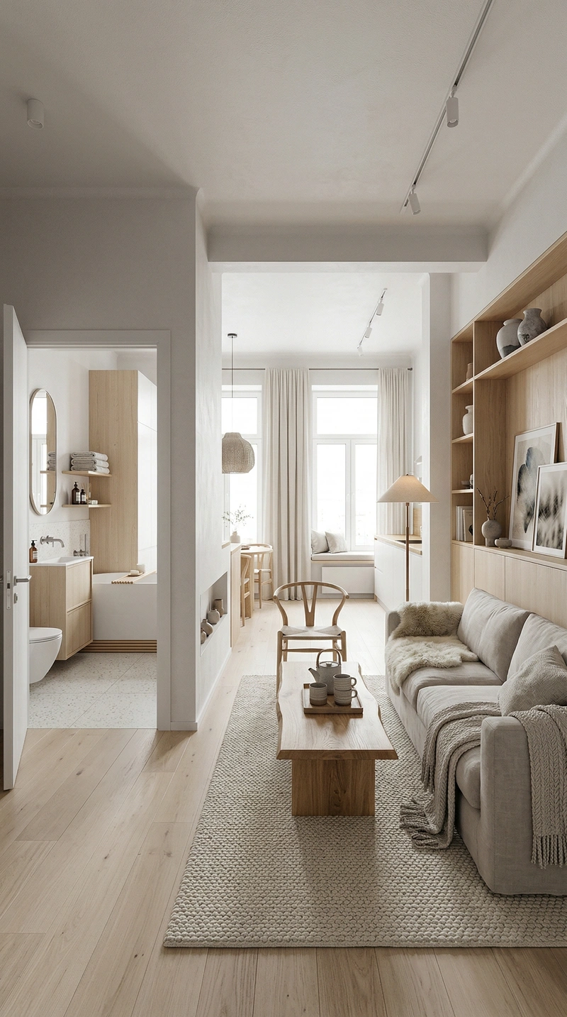 Дизайн гостиной в стиле Хюгге — фото интерьера от нейросети RoomGPT