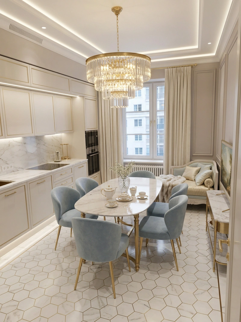 Дизайн кухни в стиле Неоклассика — фото интерьера от нейросети RoomGPT