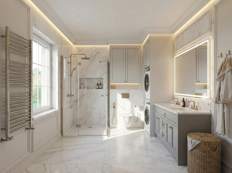 Дизайн ванной в стиле Классика — фото интерьера от нейросети RoomGPT