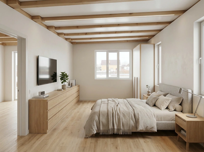 Дизайн спальни в стиле Сканди — фото интерьера от нейросети RoomGPT