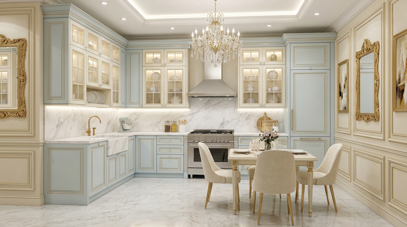 Дизайн кухни в стиле Классика — фото интерьера от нейросети RoomGPT