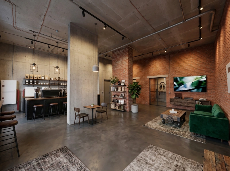 Дизайн гостиной в стиле Лофт — фото интерьера от нейросети RoomGPT