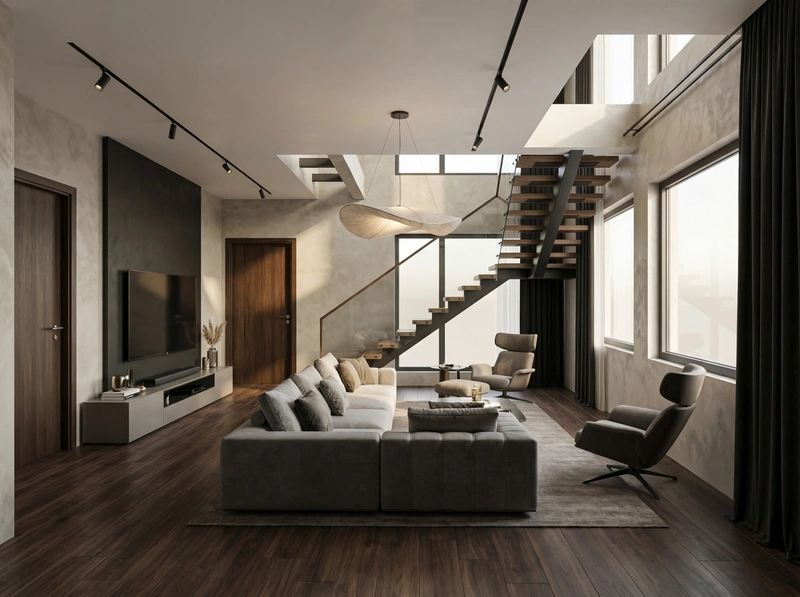 Дизайн гостиной в стиле Лофт — фото интерьера от нейросети RoomGPT