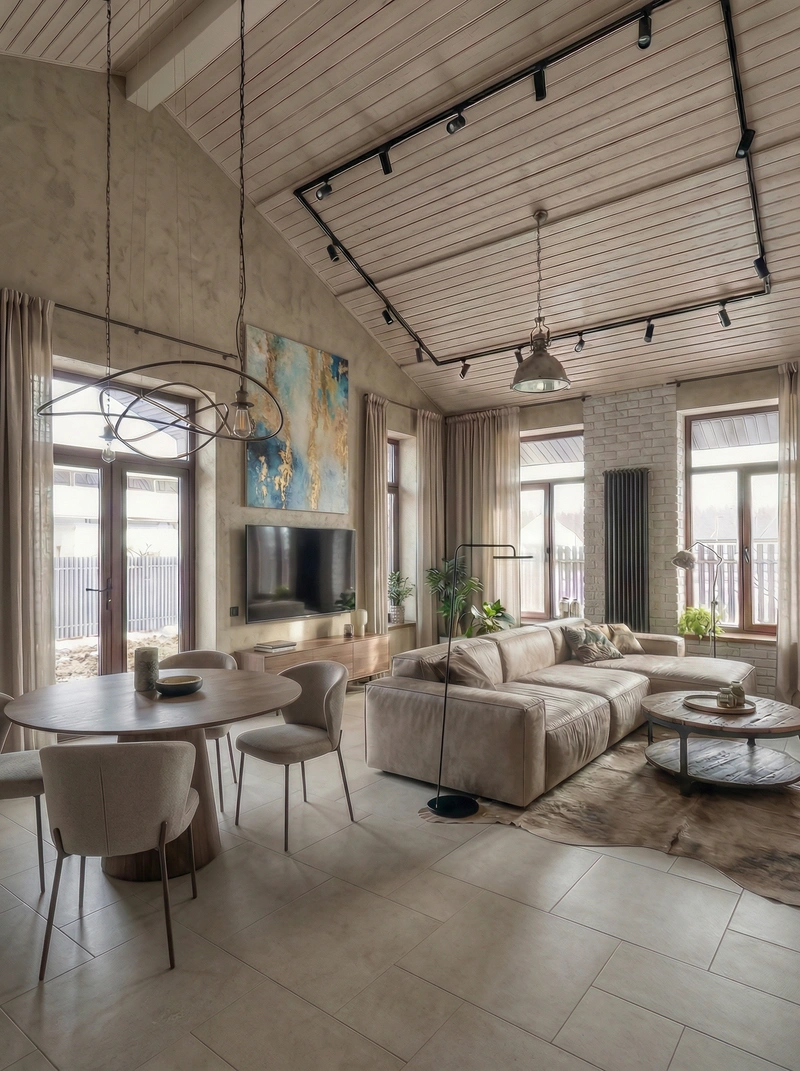 Дизайн интерьера в стиле Лофт — Гостиная от нейросети RoomGPT