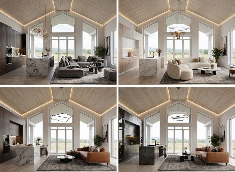 Дизайн интерьера в стиле Контемпорари — Гостиная от нейросети RoomGPT