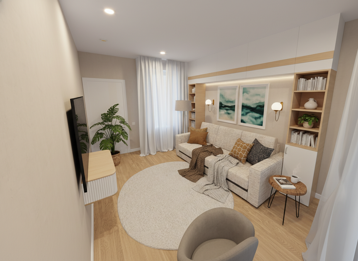 Дизайн спальни в стиле Хюгге — фото интерьера от нейросети RoomGPT