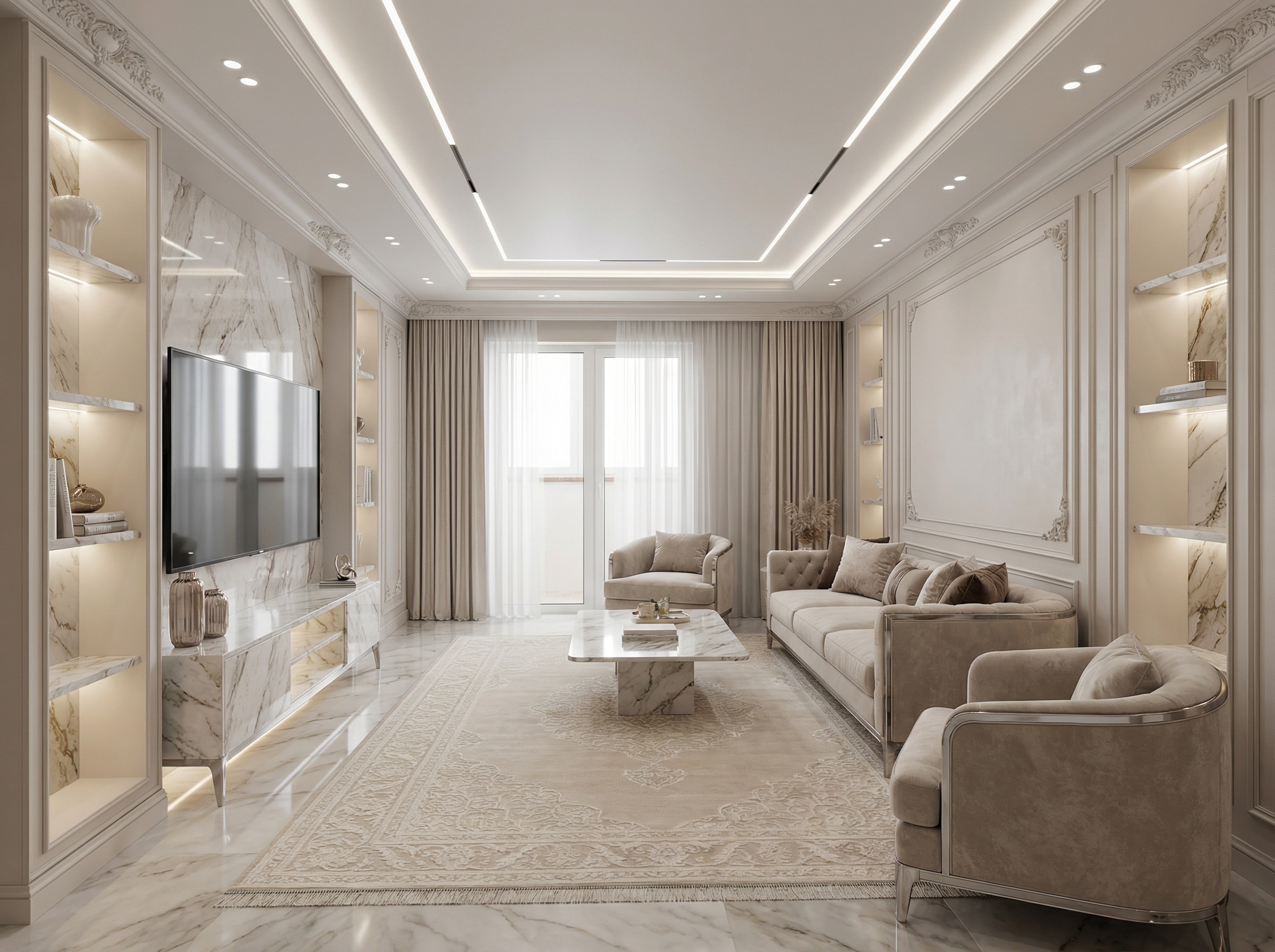 Дизайн гостиной в стиле Классика — фото интерьера от нейросети RoomGPT