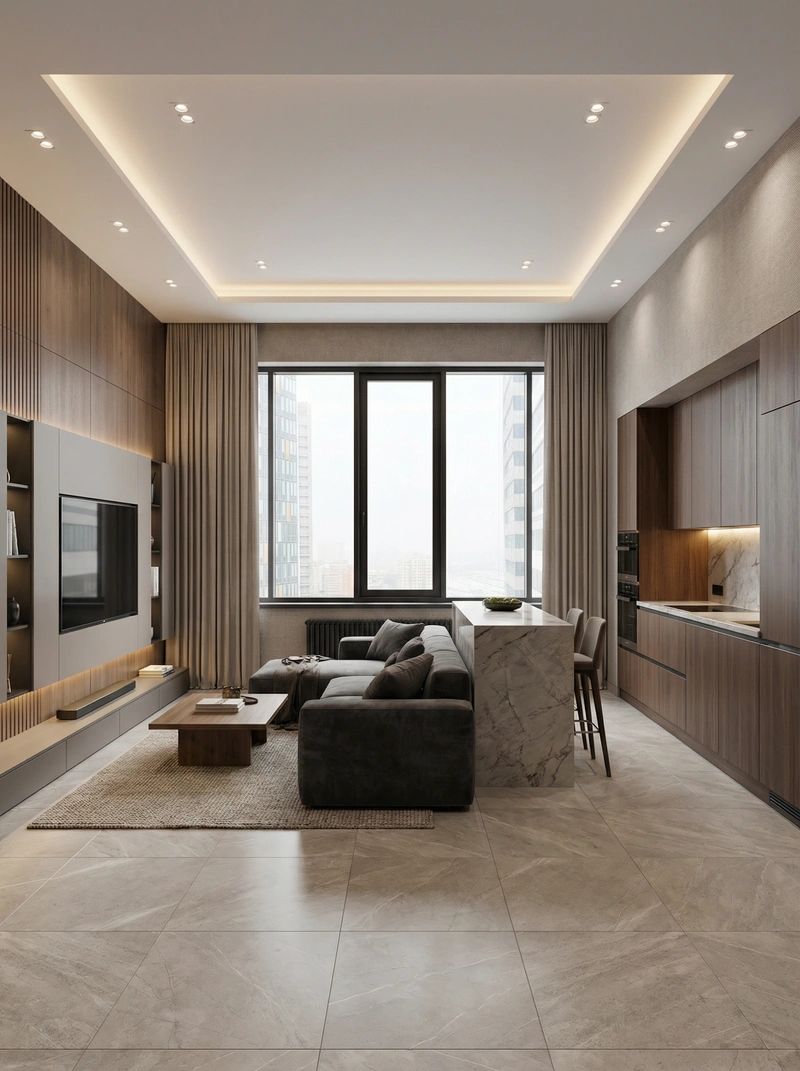 Дизайн интерьера в стиле Контемпорари — Гостиная от нейросети RoomGPT