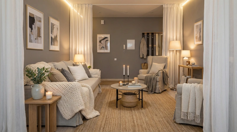 Дизайн интерьера в стиле Хюгге — Гостиная от нейросети RoomGPT