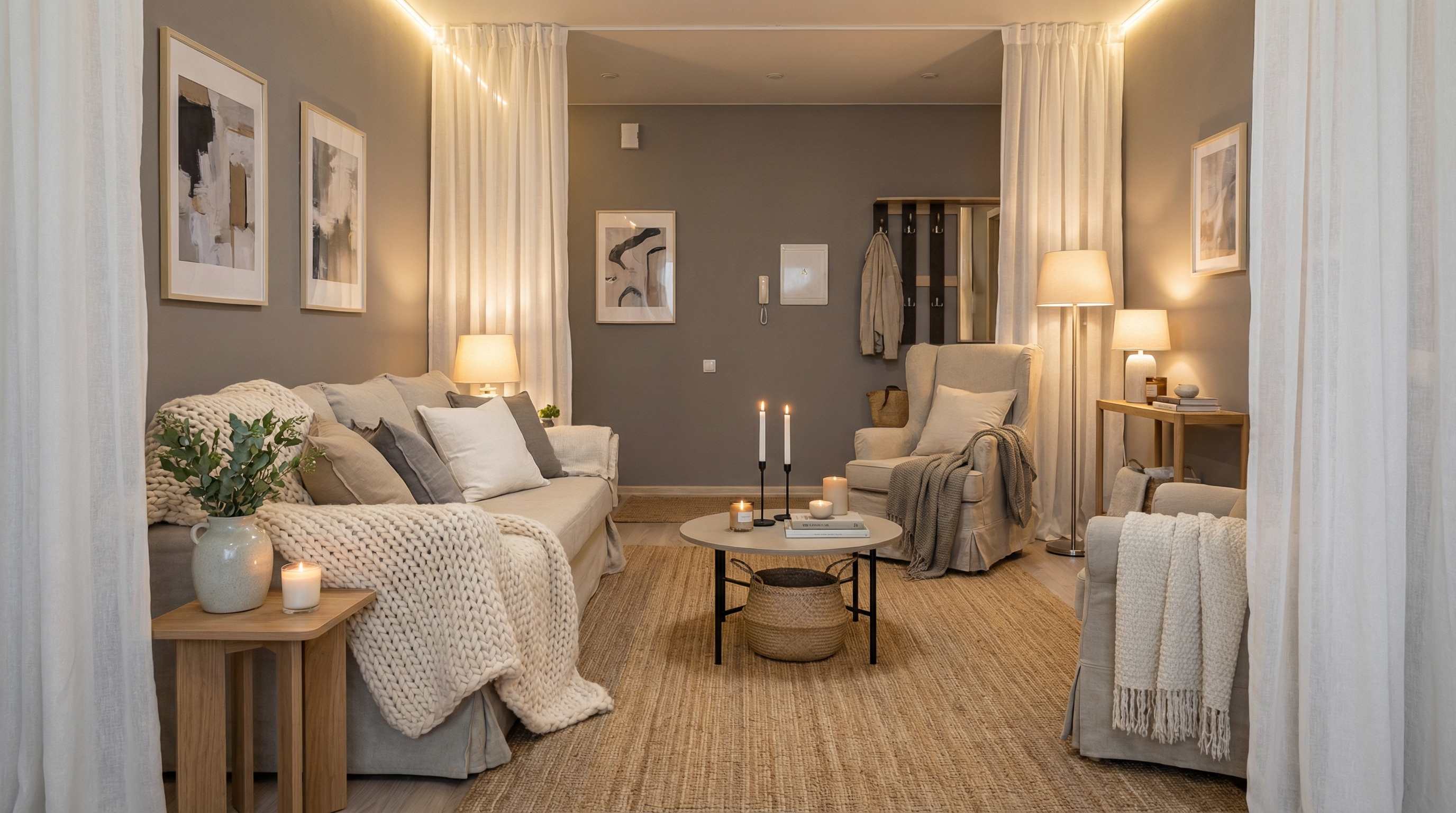 Дизайн гостиной в стиле Хюгге — фото интерьера от нейросети RoomGPT