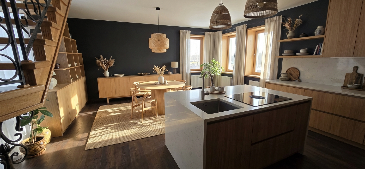 Дизайн кухни в стиле Japandi — фото интерьера от нейросети RoomGPT