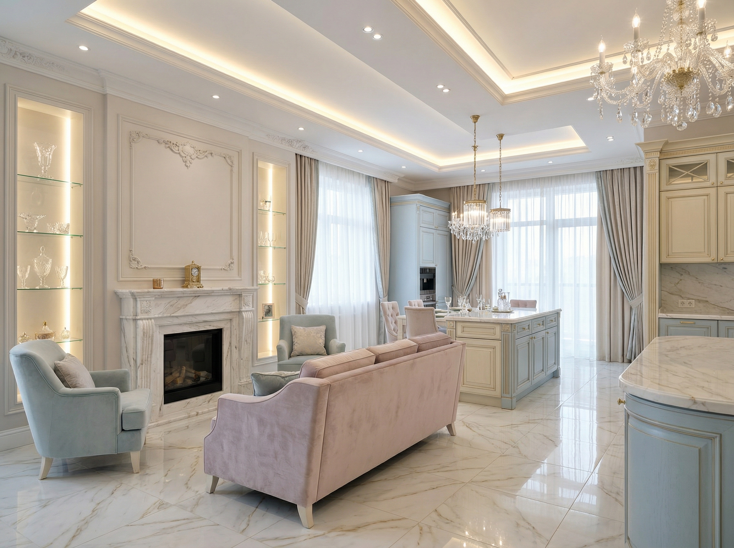 Дизайн кухни в стиле Классика — фото интерьера от нейросети RoomGPT