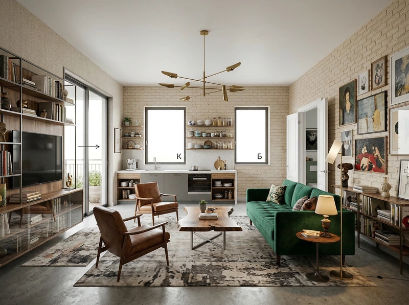 Дизайн гостиной в стиле Эклектика — фото интерьера от нейросети RoomGPT