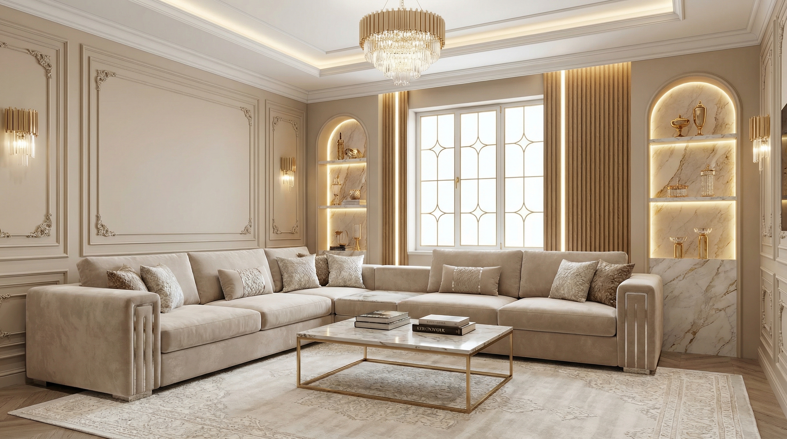 Дизайн гостиной в стиле Классика — фото интерьера от нейросети RoomGPT