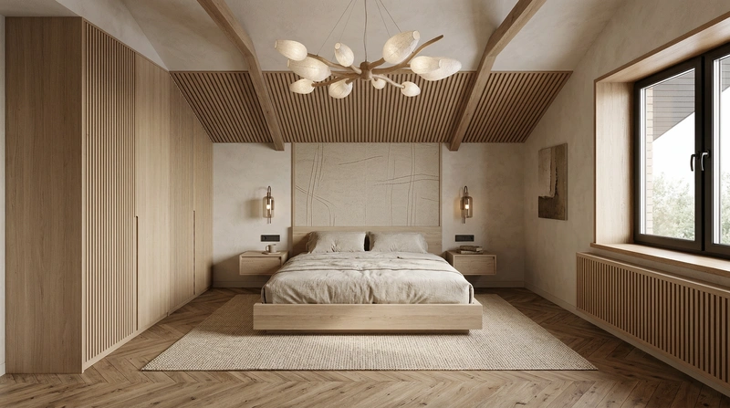 Дизайн спальни в стиле Japandi — фото интерьера от нейросети RoomGPT