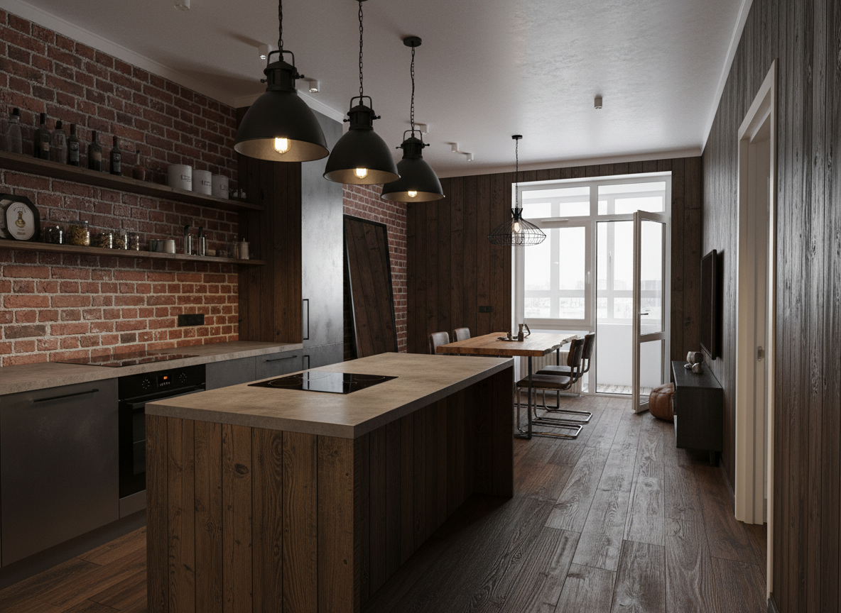 Дизайн кухни в стиле Лофт — фото интерьера от нейросети RoomGPT