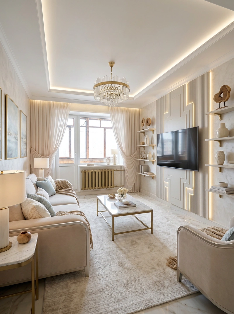 Дизайн интерьера в стиле Неоклассика — Гостиная от нейросети RoomGPT