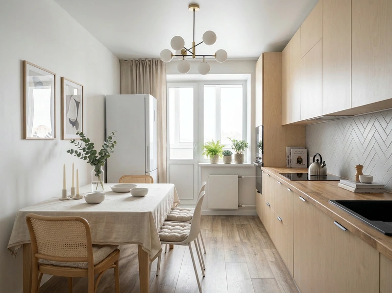 Дизайн кухни в стиле Сканди — фото интерьера от нейросети RoomGPT