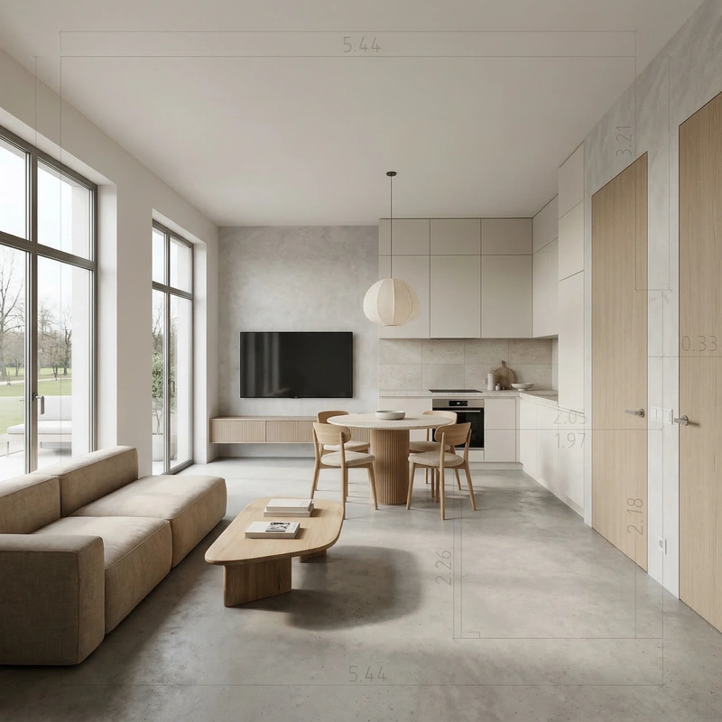 Дизайн интерьера в стиле Минимализм — Гостиная от нейросети RoomGPT