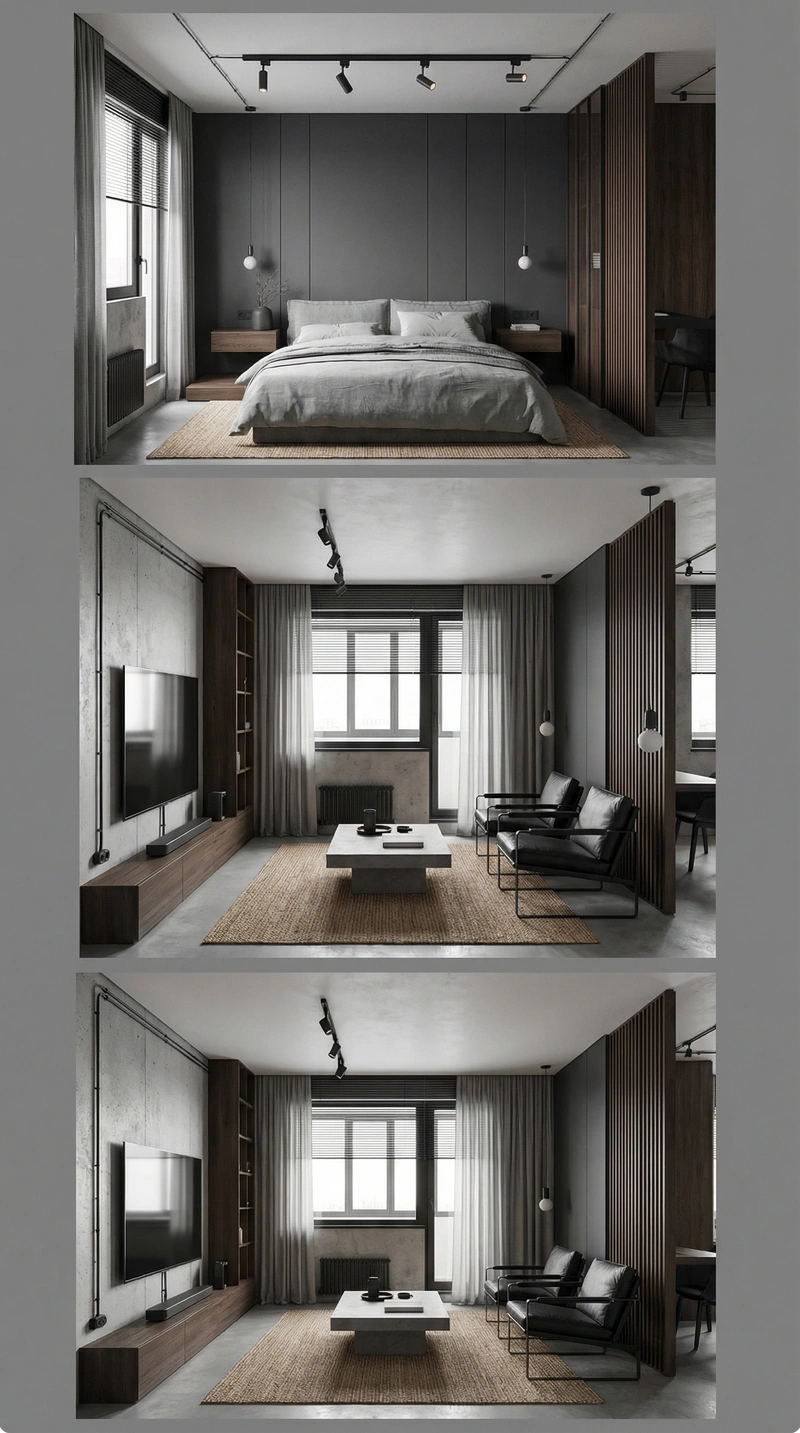 Дизайн интерьера в стиле Лофт — Гостиная от нейросети RoomGPT