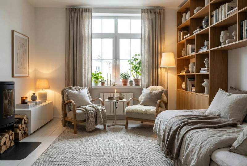 Дизайн интерьера в стиле Хюгге — Гостиная от нейросети RoomGPT
