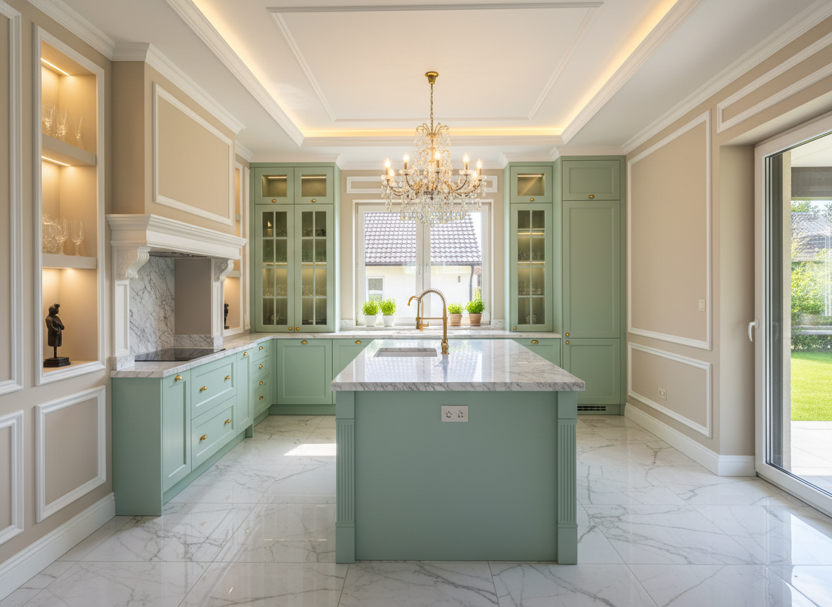 Дизайн кухни в стиле Классика — фото интерьера от нейросети RoomGPT