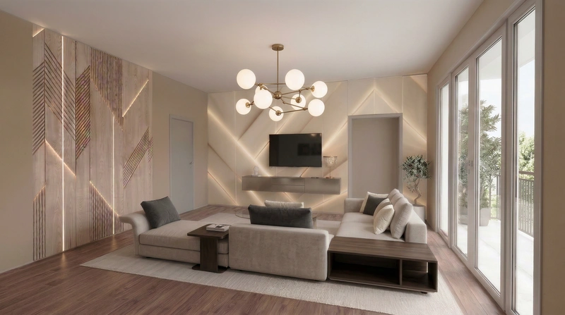 Дизайн интерьера в стиле Контемпорари — Гостиная от нейросети RoomGPT