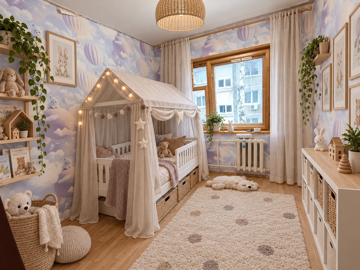 Дизайн детской в стиле Сканди — фото интерьера от нейросети RoomGPT