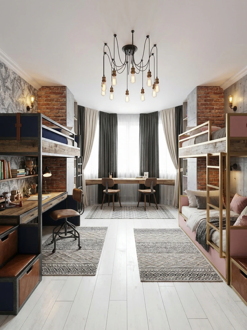 Дизайн детской в стиле Лофт — фото интерьера от нейросети RoomGPT