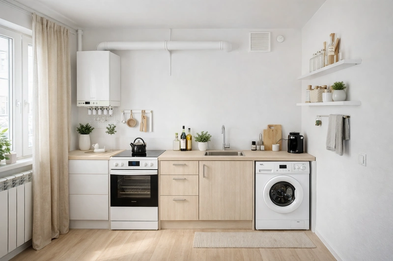 Дизайн кухни в стиле Сканди — фото интерьера от нейросети RoomGPT