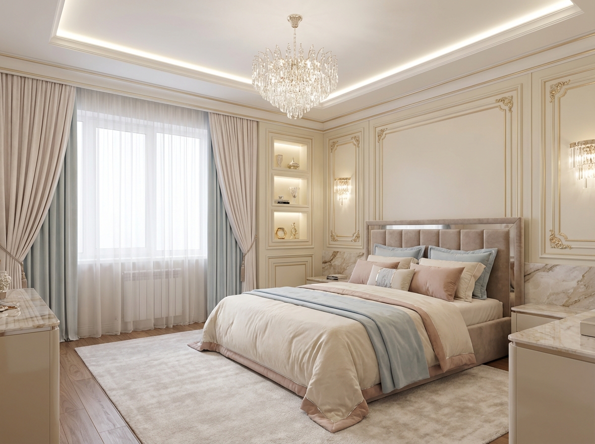 Дизайн спальни в стиле Классика — фото интерьера от нейросети RoomGPT