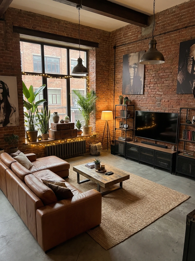Дизайн гостиной в стиле Лофт — фото интерьера от нейросети RoomGPT