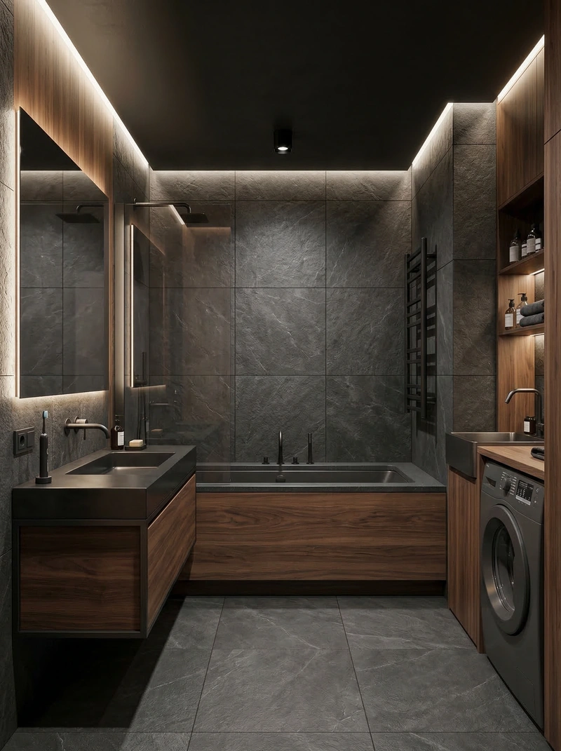 Дизайн ванной в стиле Блэктэк — фото интерьера от нейросети RoomGPT