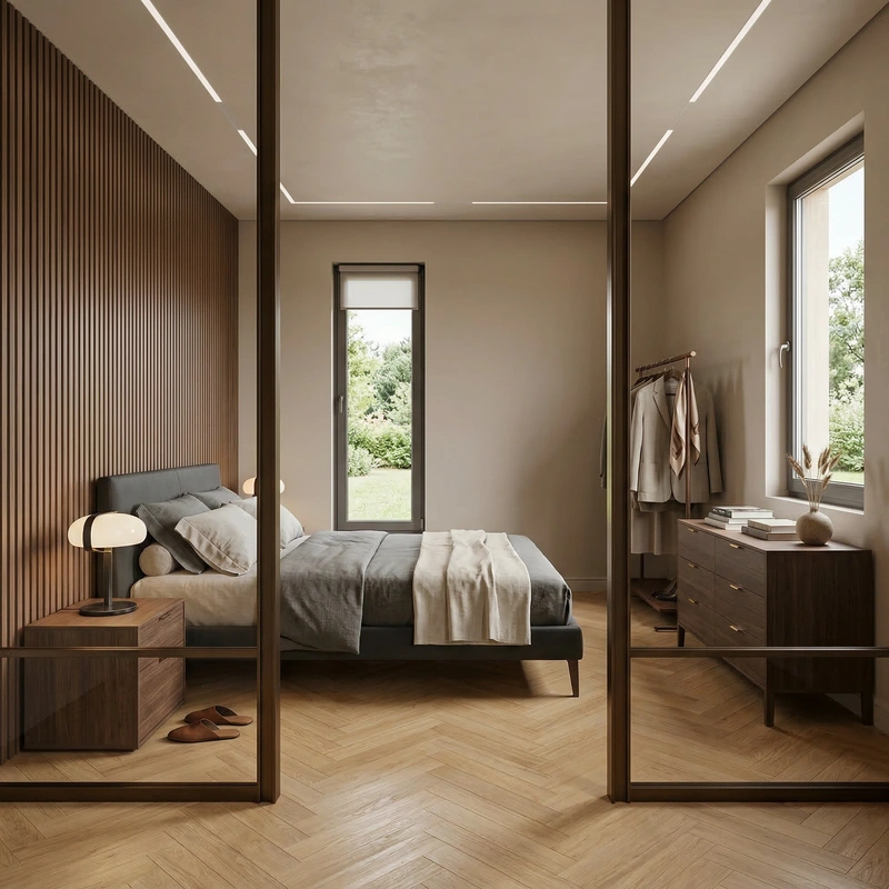 Дизайн спальни в стиле Контемпорари — фото интерьера от нейросети RoomGPT