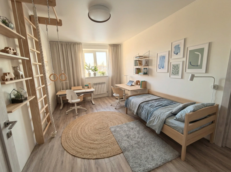 Дизайн детской в стиле Сканди — фото интерьера от нейросети RoomGPT
