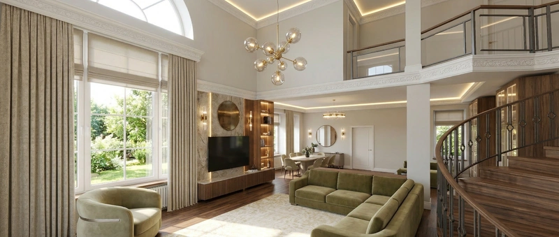 Дизайн гостиной в стиле Неоклассика — фото интерьера от нейросети RoomGPT